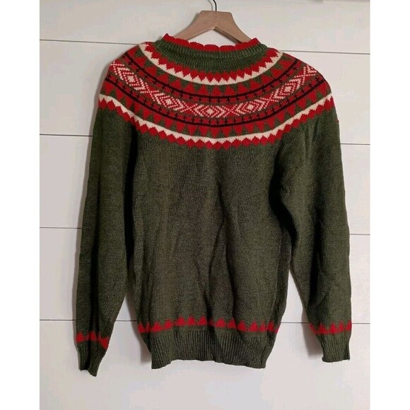 Vtg Koret Sweater SMALL Red Green Fair Isle Knit Grannycore Knit 90s Embroidered - Picture 2 of 10